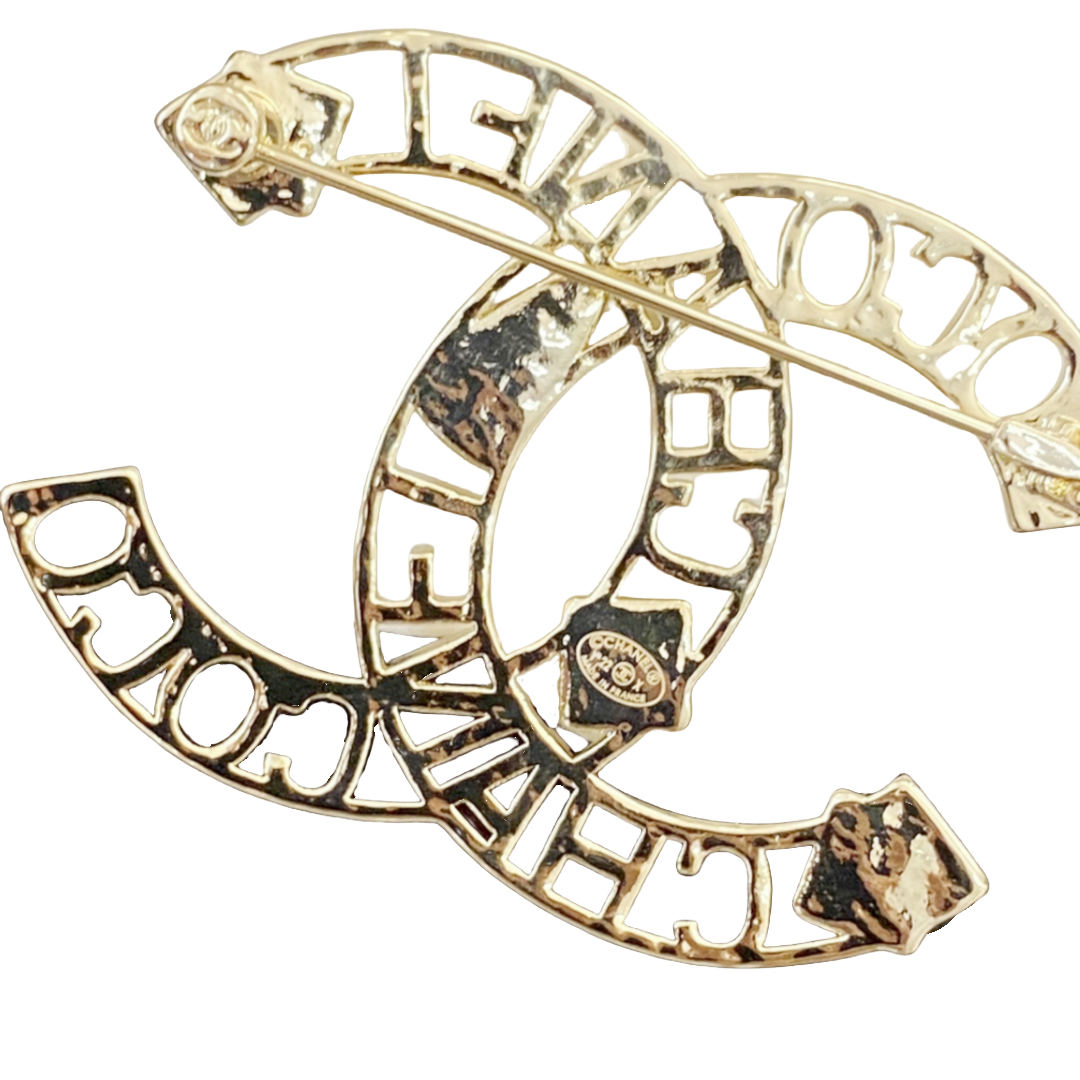 BCB219 hollow-out COCO C H A N E L Letters with geometry sqaure diamond CC logo brooch pin - ccjewelryacc