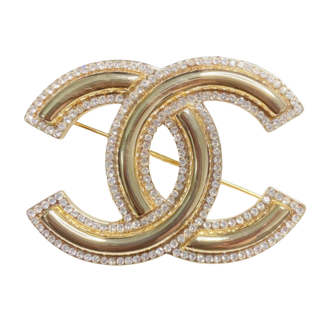 BCB147 Metal cc logo brooch with crystal - ccjewelryacc