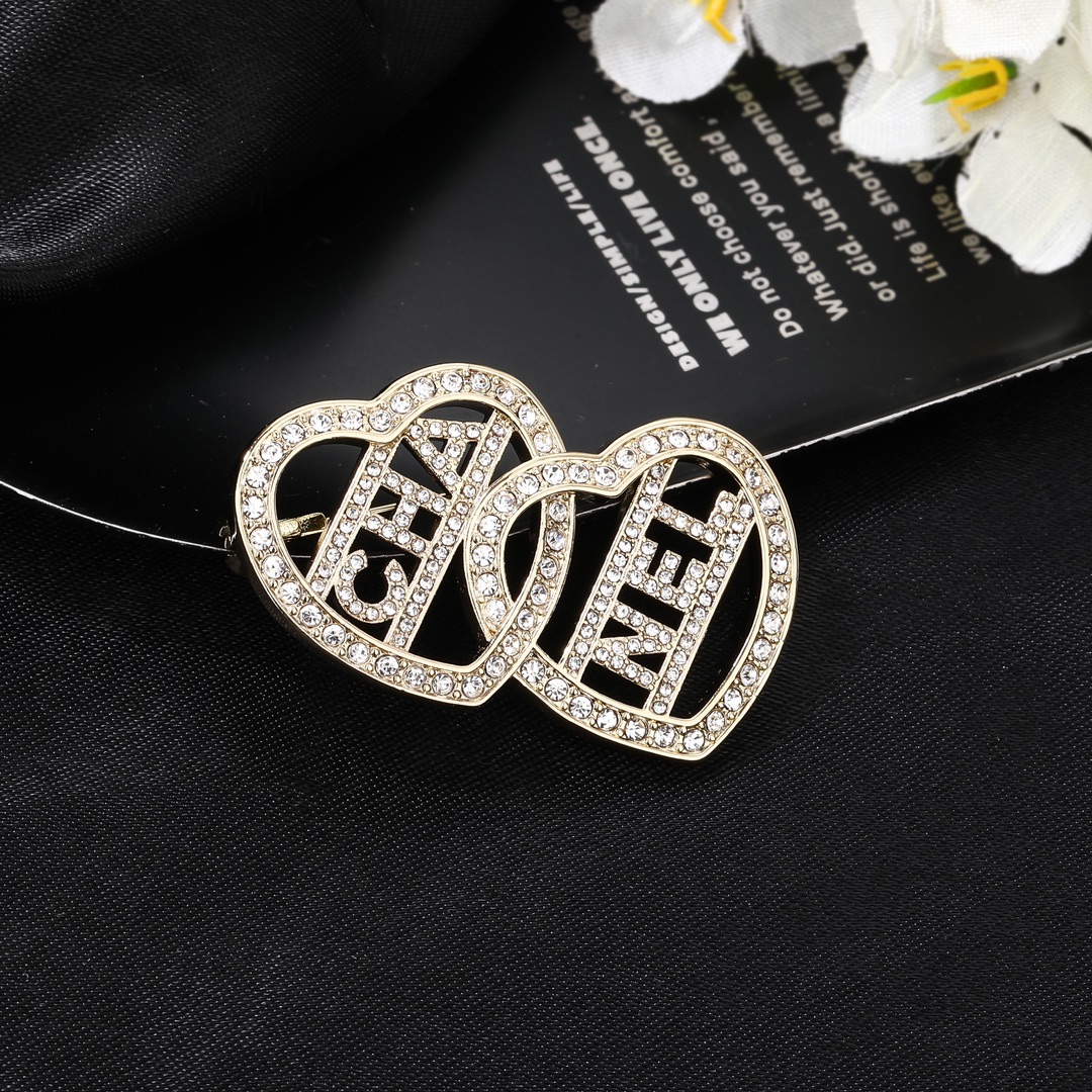 BCB013 CC double Heart brooch pin with chain - ccjewelryacc