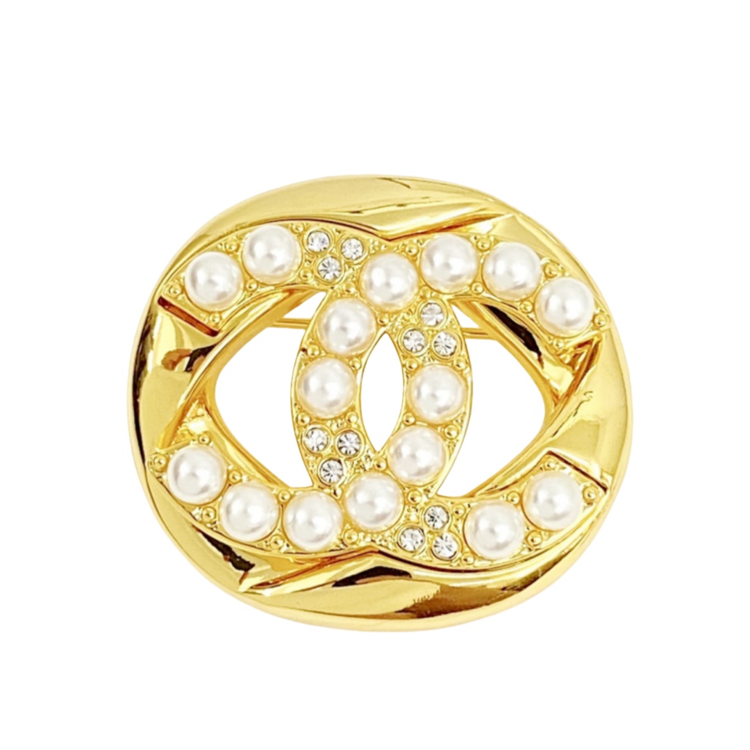 BCB315 24A Hollow-out pearl square cc logo brooch pin - ccjewelryacc