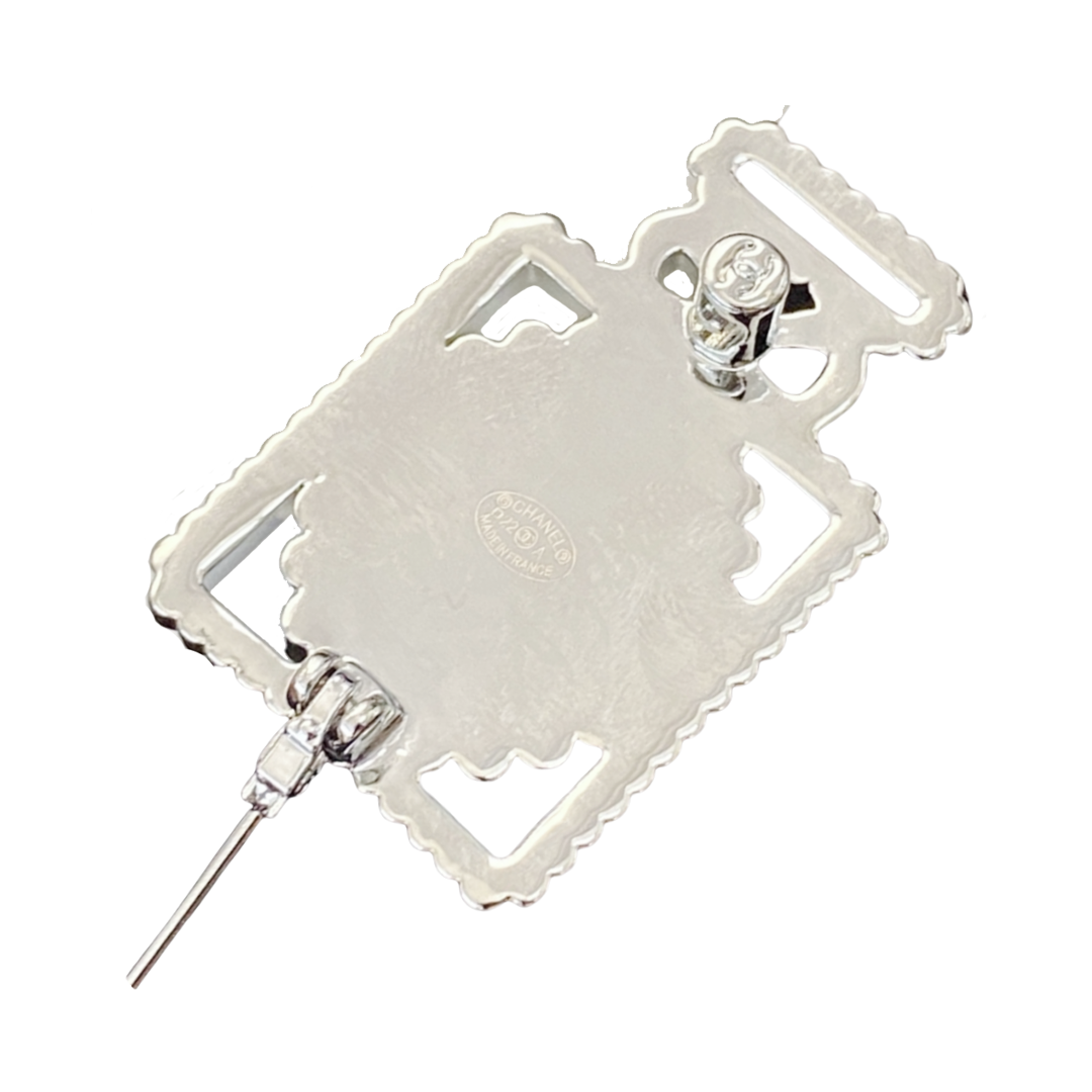 BCB183 22A crystal and black leather perfume bottl with CC logo brooch pin - ccjewelryacc