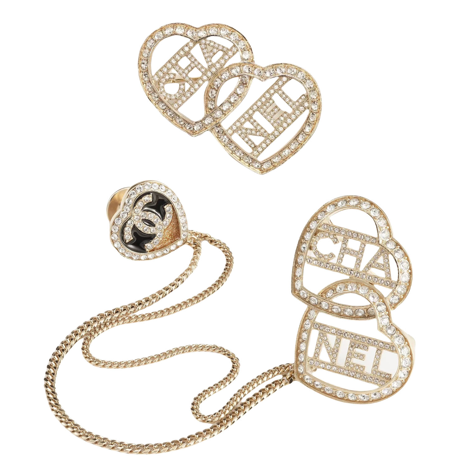 BCB013 CC double Heart brooch pin with chain - ccjewelryacc