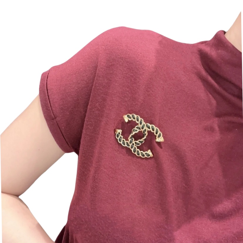 BCB355 Twisty Metal and leather cc logo brooch pin - ccjewelryacc