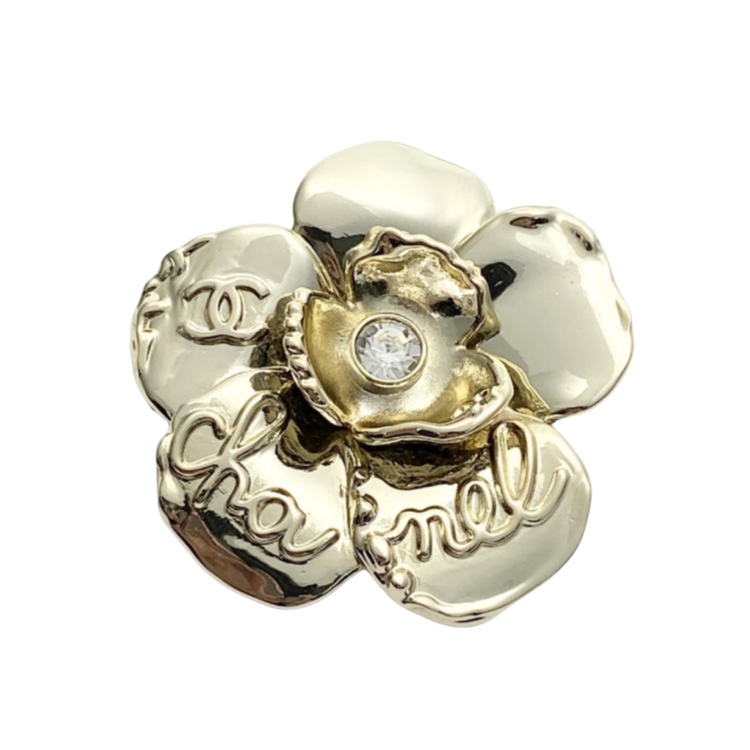 BCB461 Vintage Metal Gold camellia brooch pin - ccjewelryacc