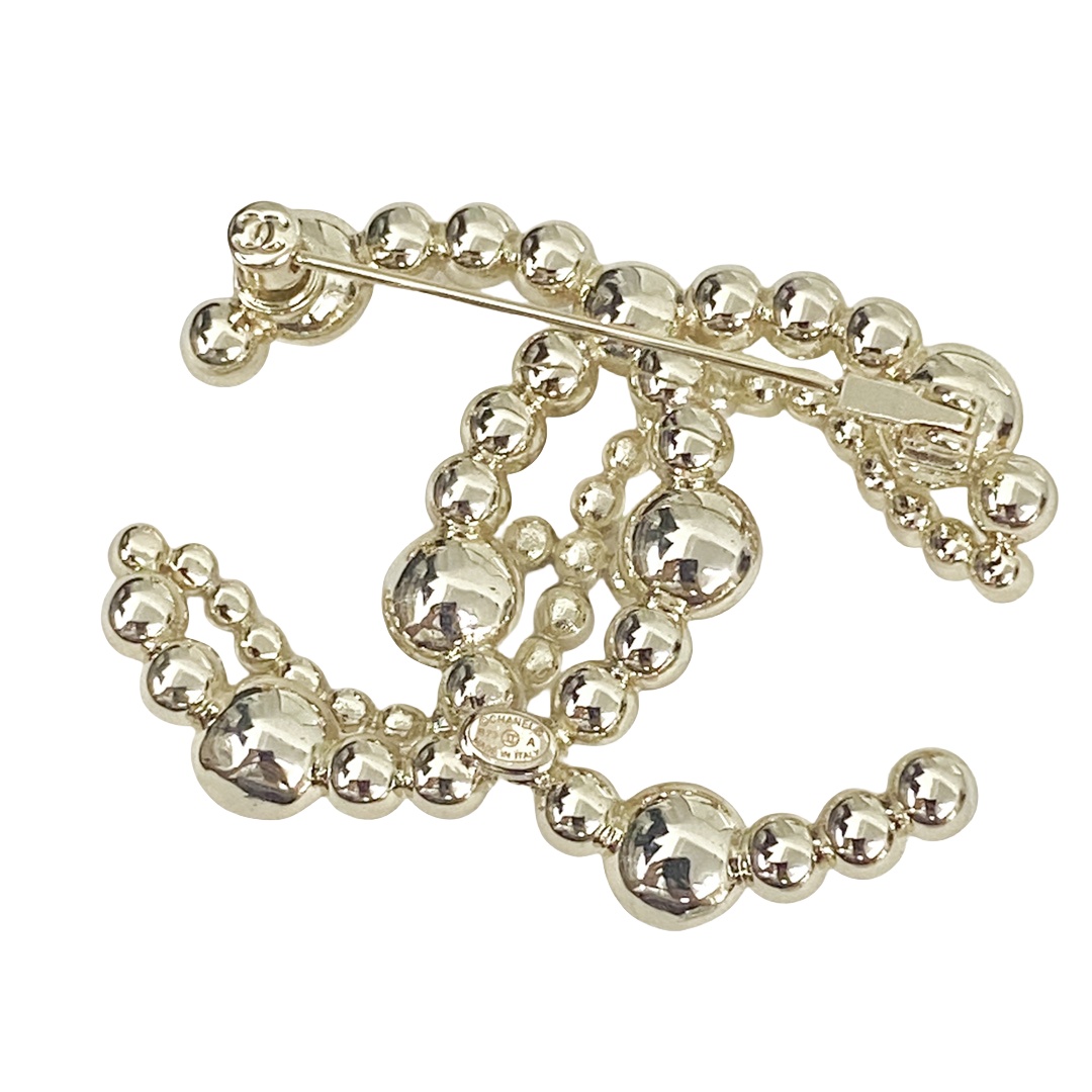 BCB227 MILK-White beads and crystal CC Logo brooch Pin - ccjewelryacc