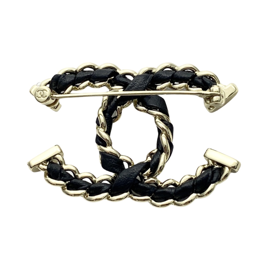 BCB355 Twisty Metal and leather cc logo brooch pin - ccjewelryacc