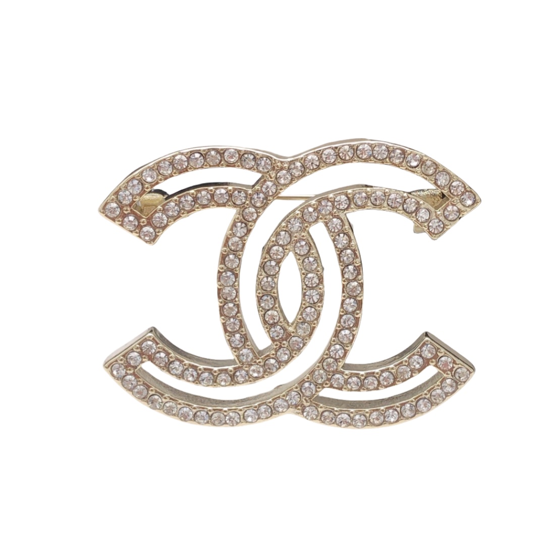 BCB110 Crystal hollowed-out CC logo brooch pin - ccjewelryacc