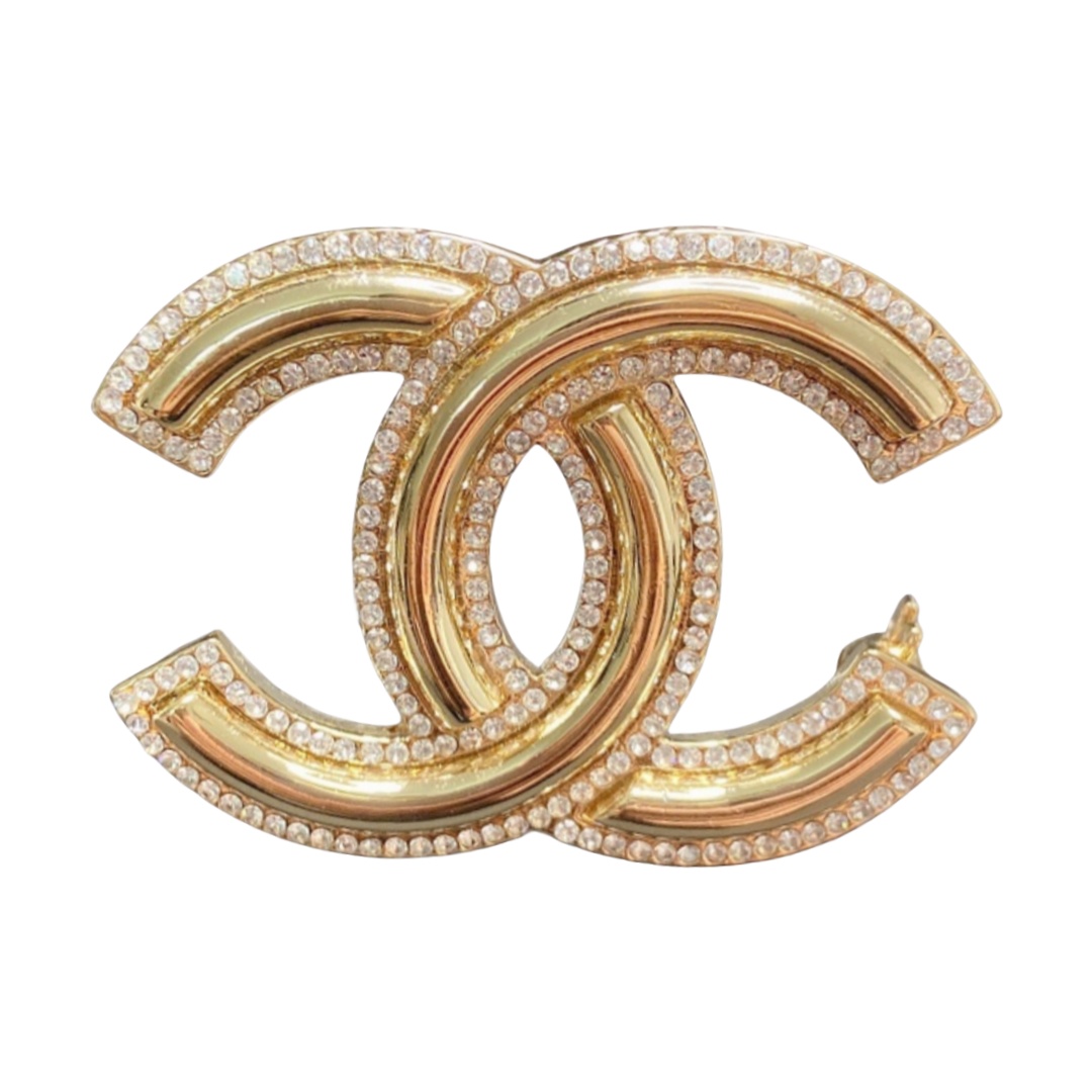 BCB147 Metal cc logo brooch with crystal - ccjewelryacc