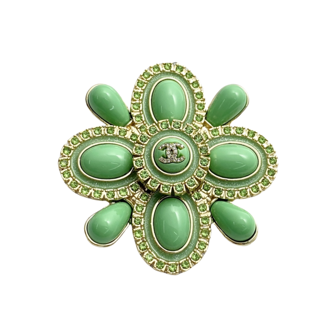 BCB465 24A Vintage Green/Gray/White cross flower cc brooch pin - ccfashionjewelry