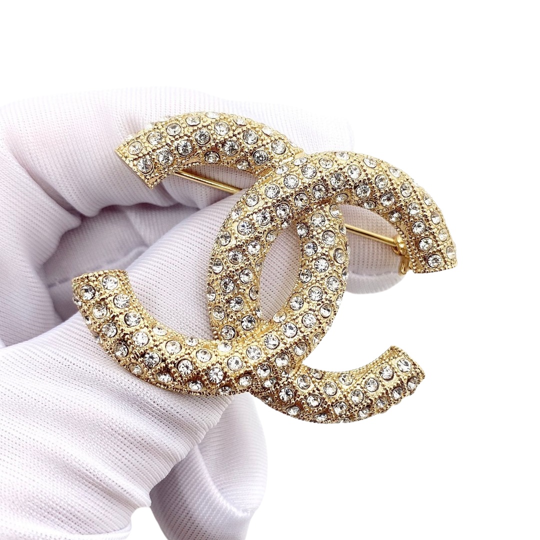 BCB023 Cross Diamond check crystal CC logo brooch - ccjewelryacc