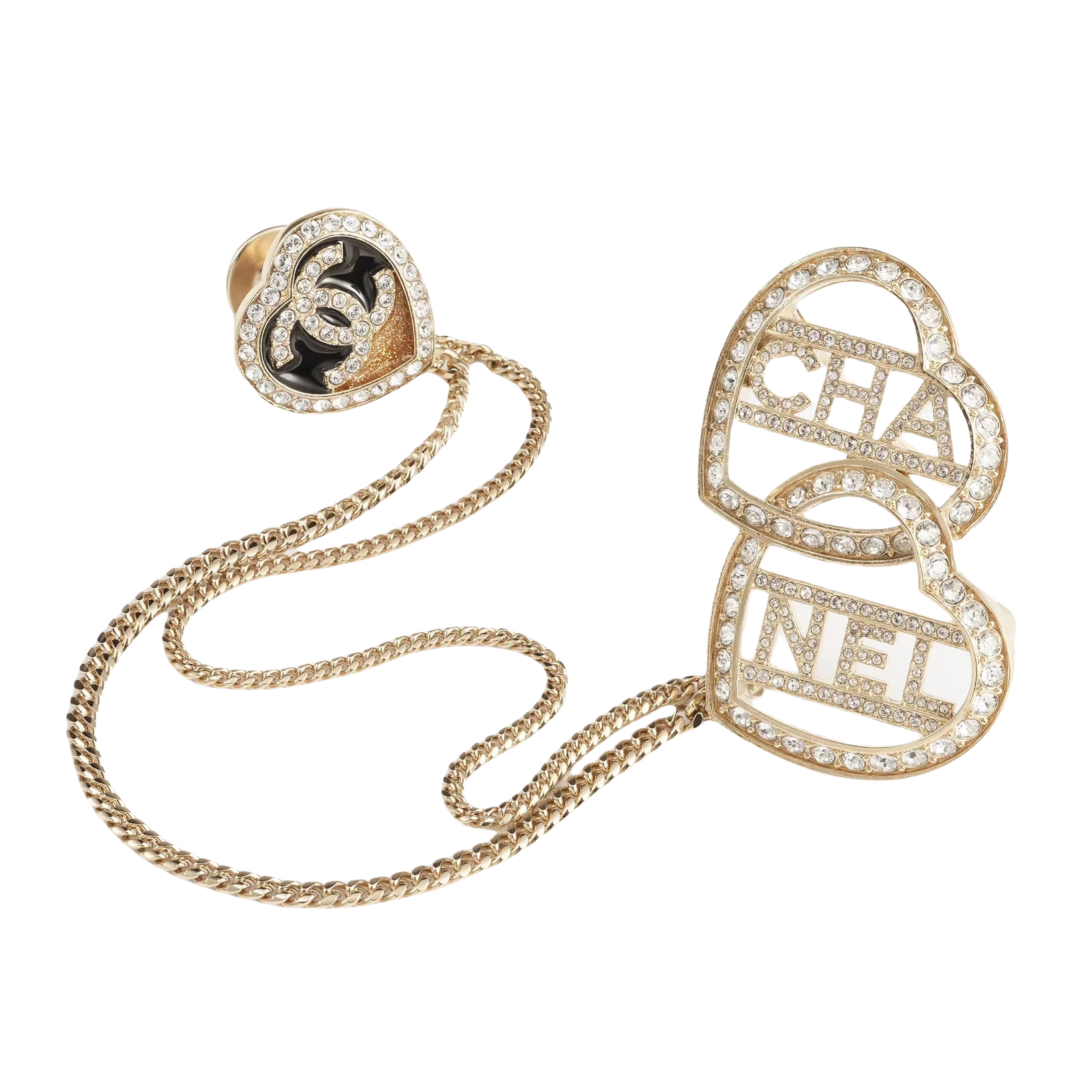 BCB013 CC double Heart brooch pin with chain - ccjewelryacc
