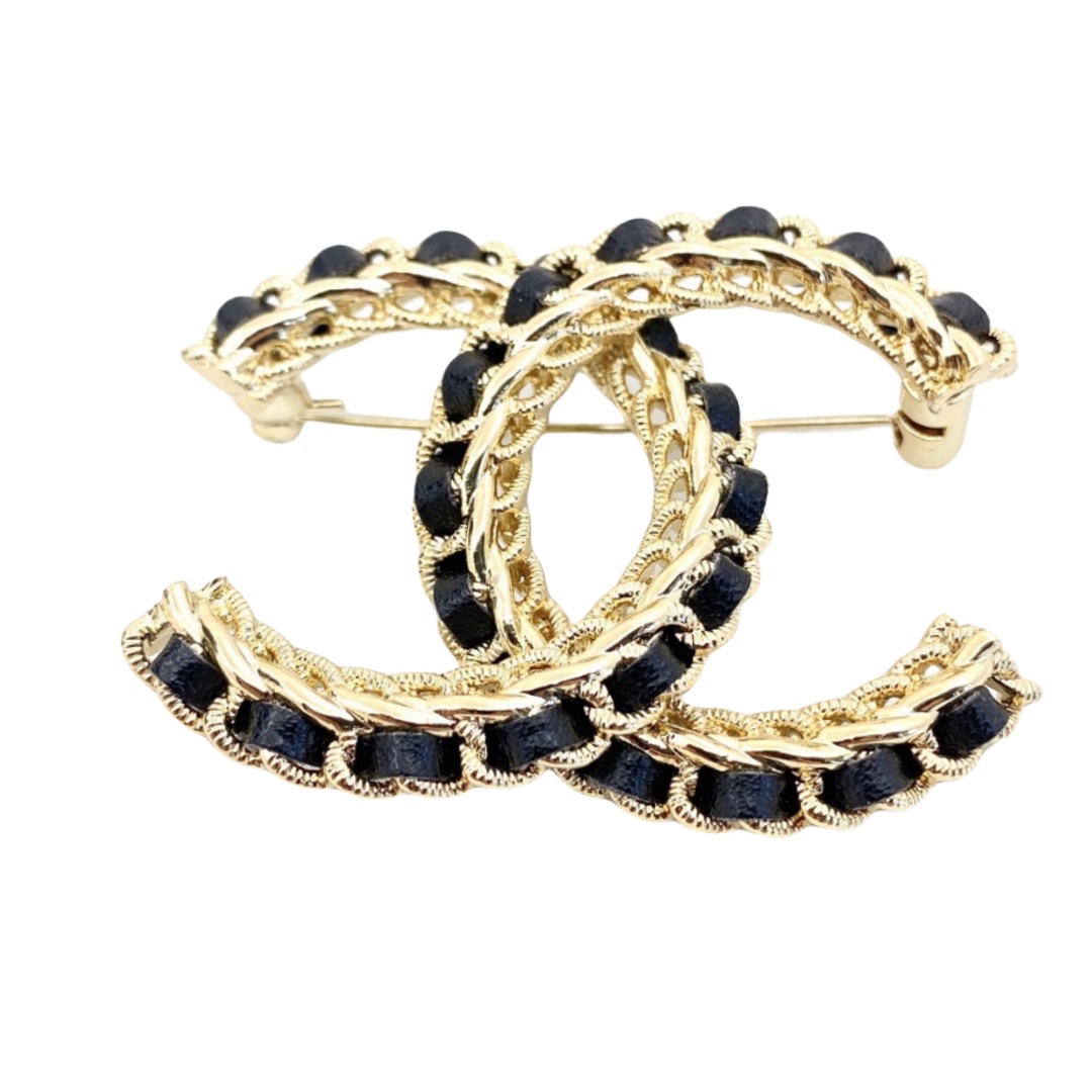 BCB211 Metal leather Double C brooch Pin - ccjewelryacc