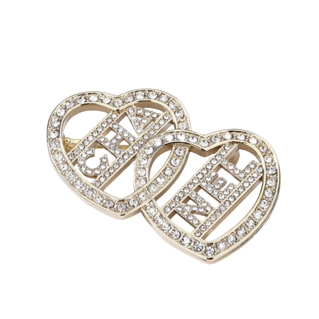 BCB013 CC double Heart brooch pin with chain - ccjewelryacc