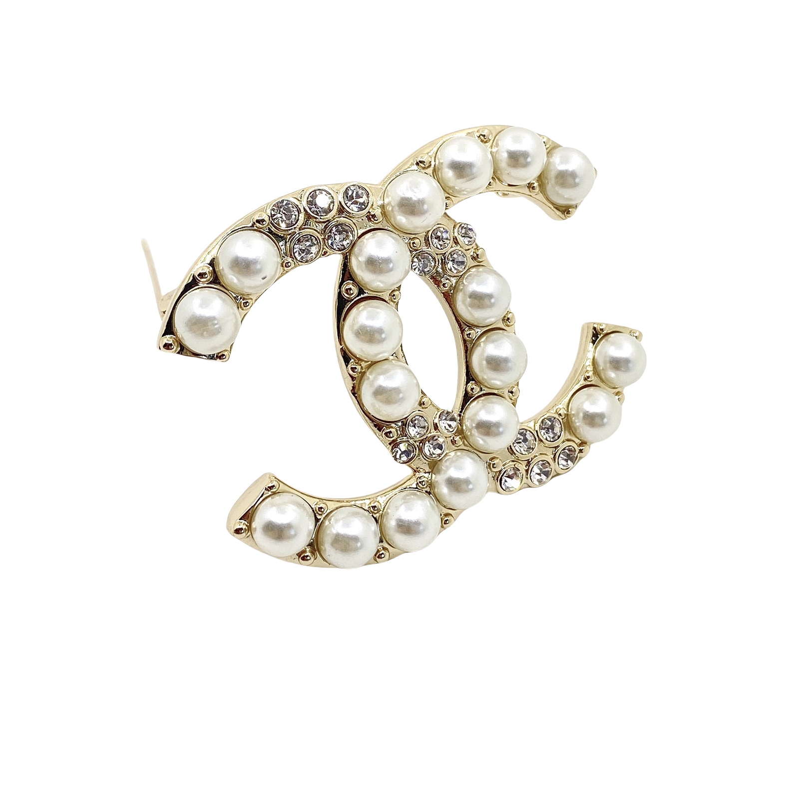 BCB359 Pearl and crystal CC logo brooch Pin - ccjewelryacc