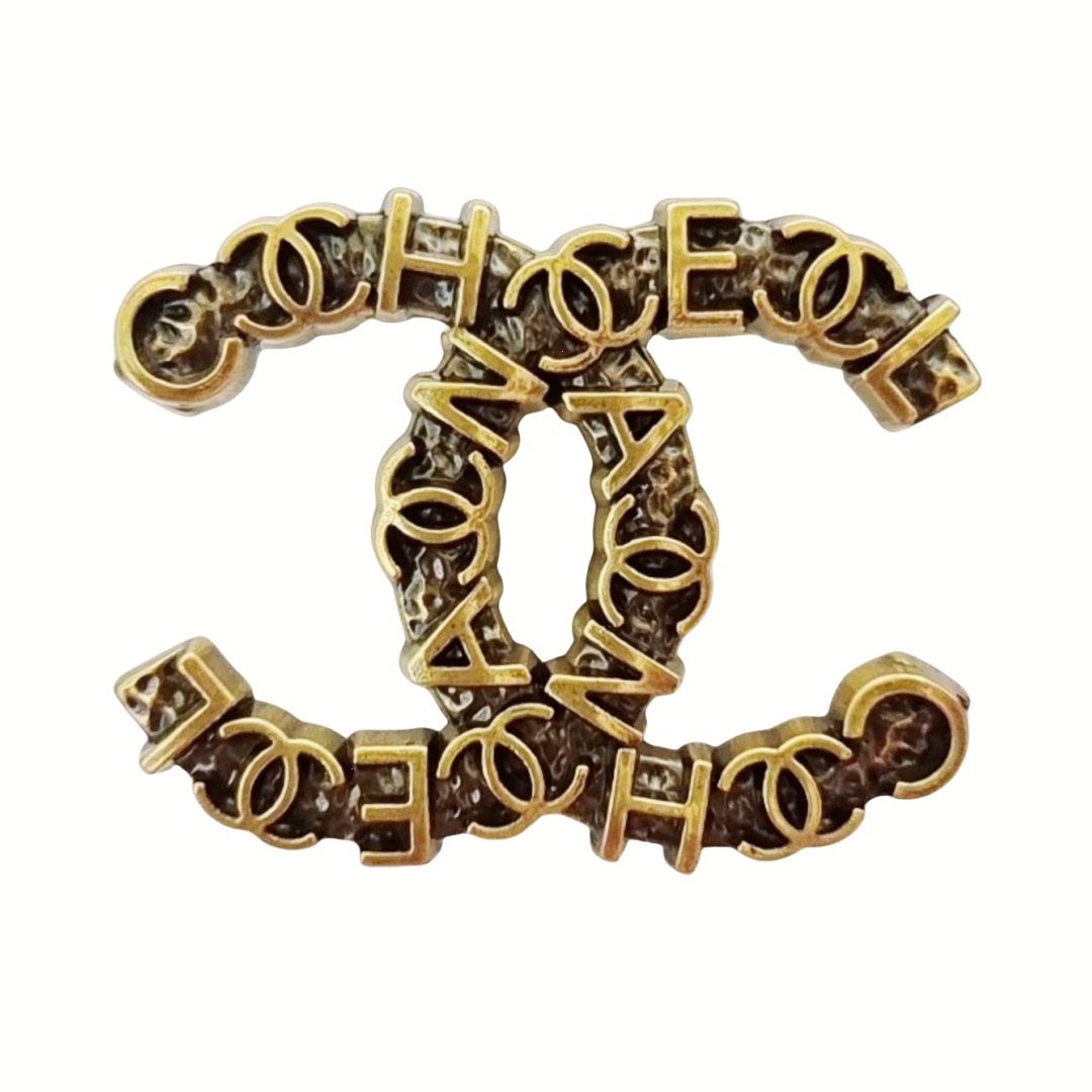 BCB433 Vintage Metal embossment cc logo Brooch pin - ccfashionjewelry