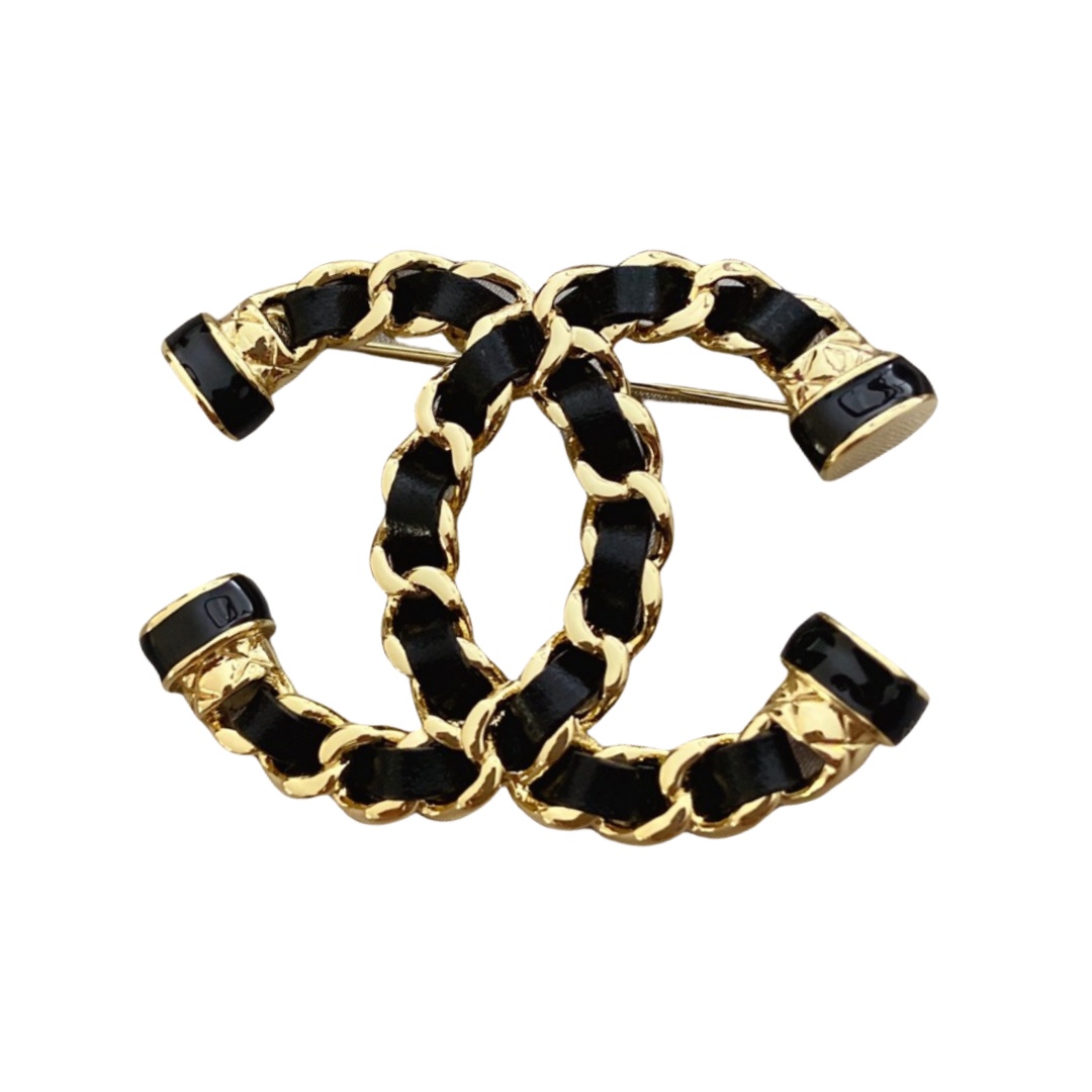 BCB140 Metal and leather CC logo brooch pin - ccjewelryacc