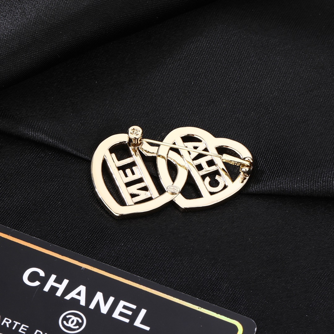 BCB013 CC double Heart brooch pin with chain - ccjewelryacc