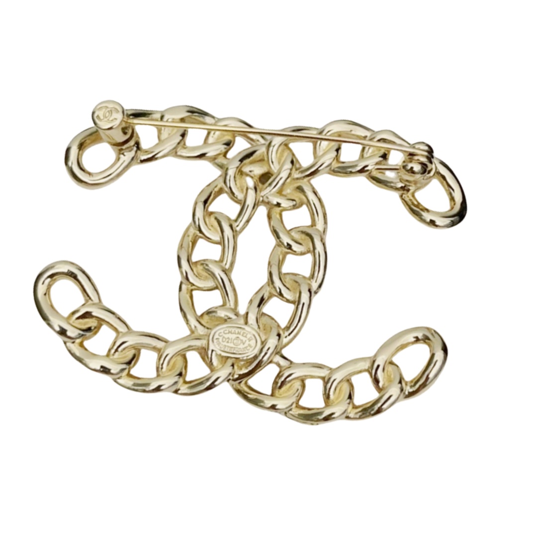 BCB129 Chain CC logo brooch with crystal - ccjewelryacc