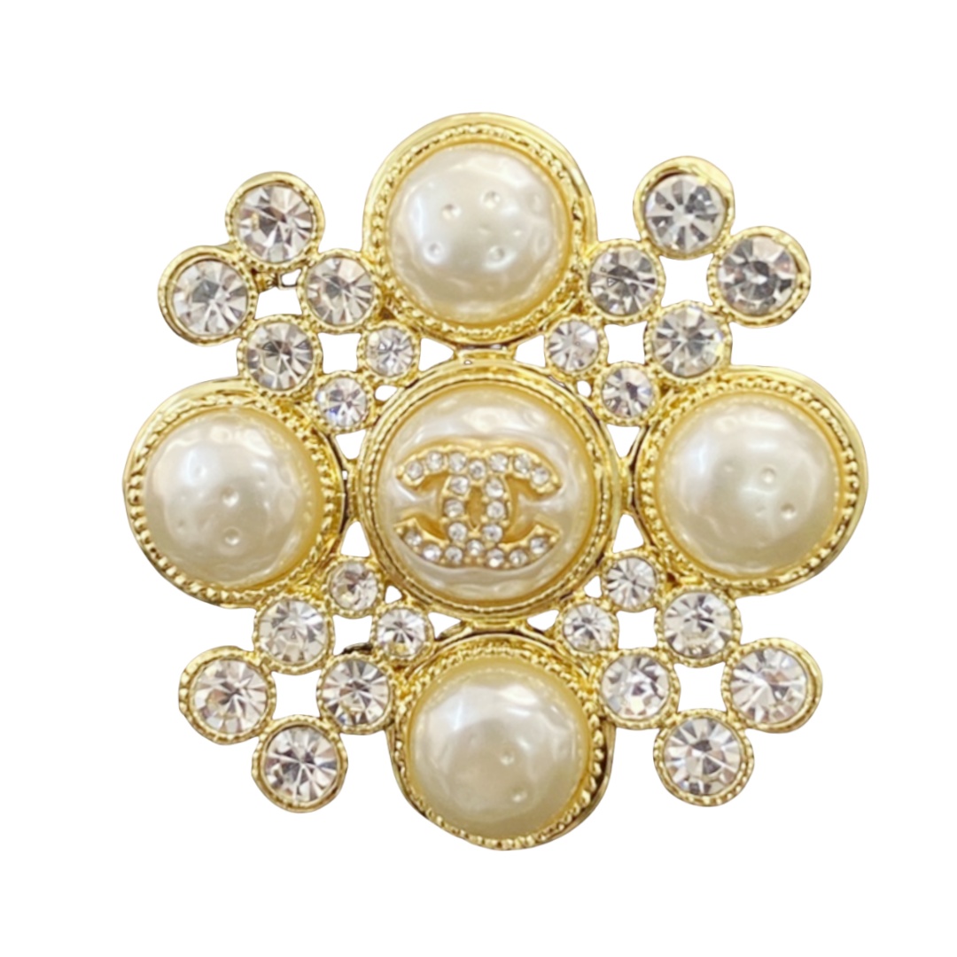 BCB365 Vintage Mary style pearl and crystal cross cc brooch pin - ccfashionjewelry