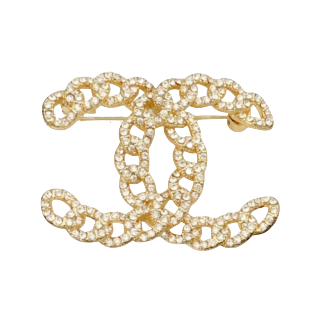 BCB129 Chain CC logo brooch with crystal - ccjewelryacc