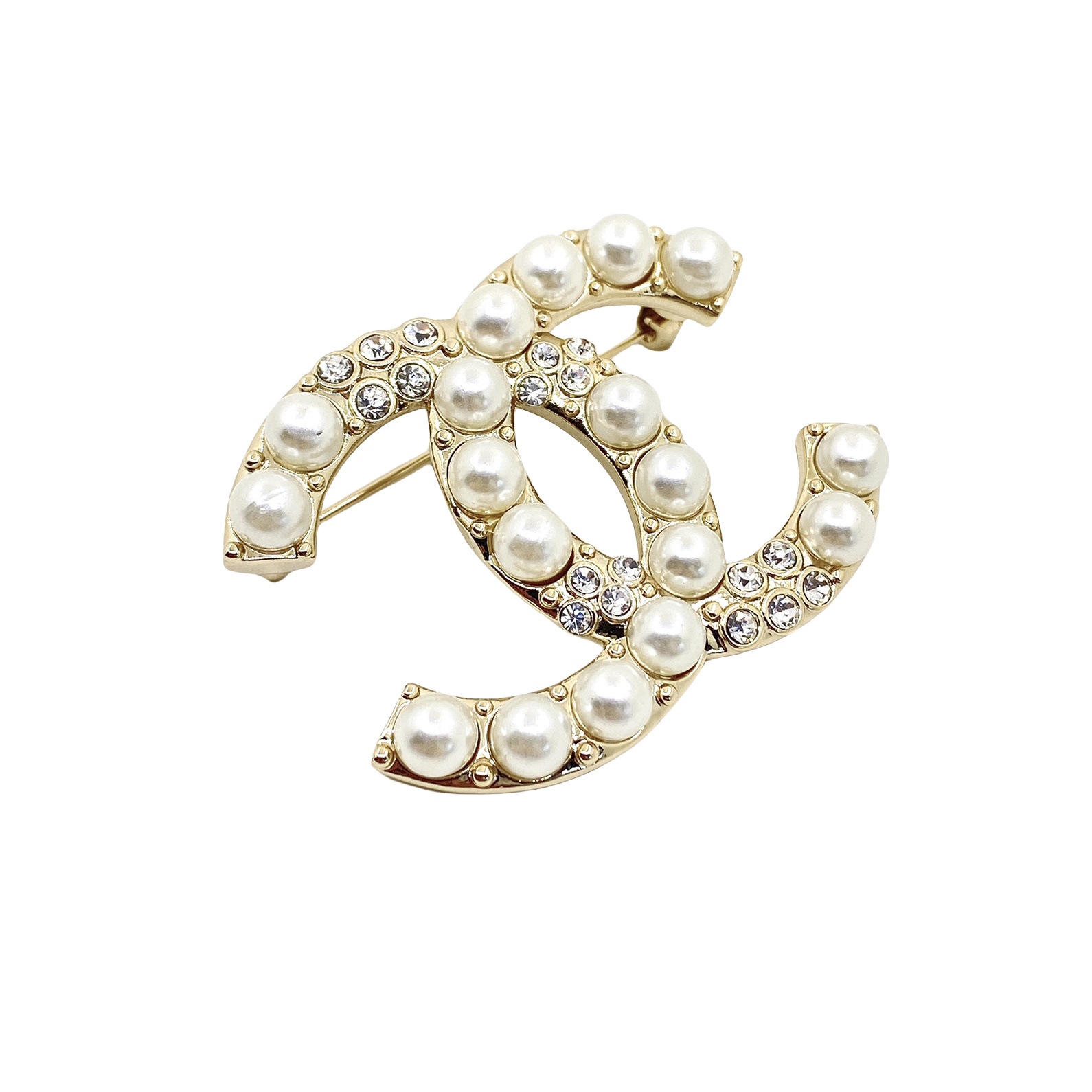 BCB359 Pearl and crystal CC logo brooch Pin - ccjewelryacc