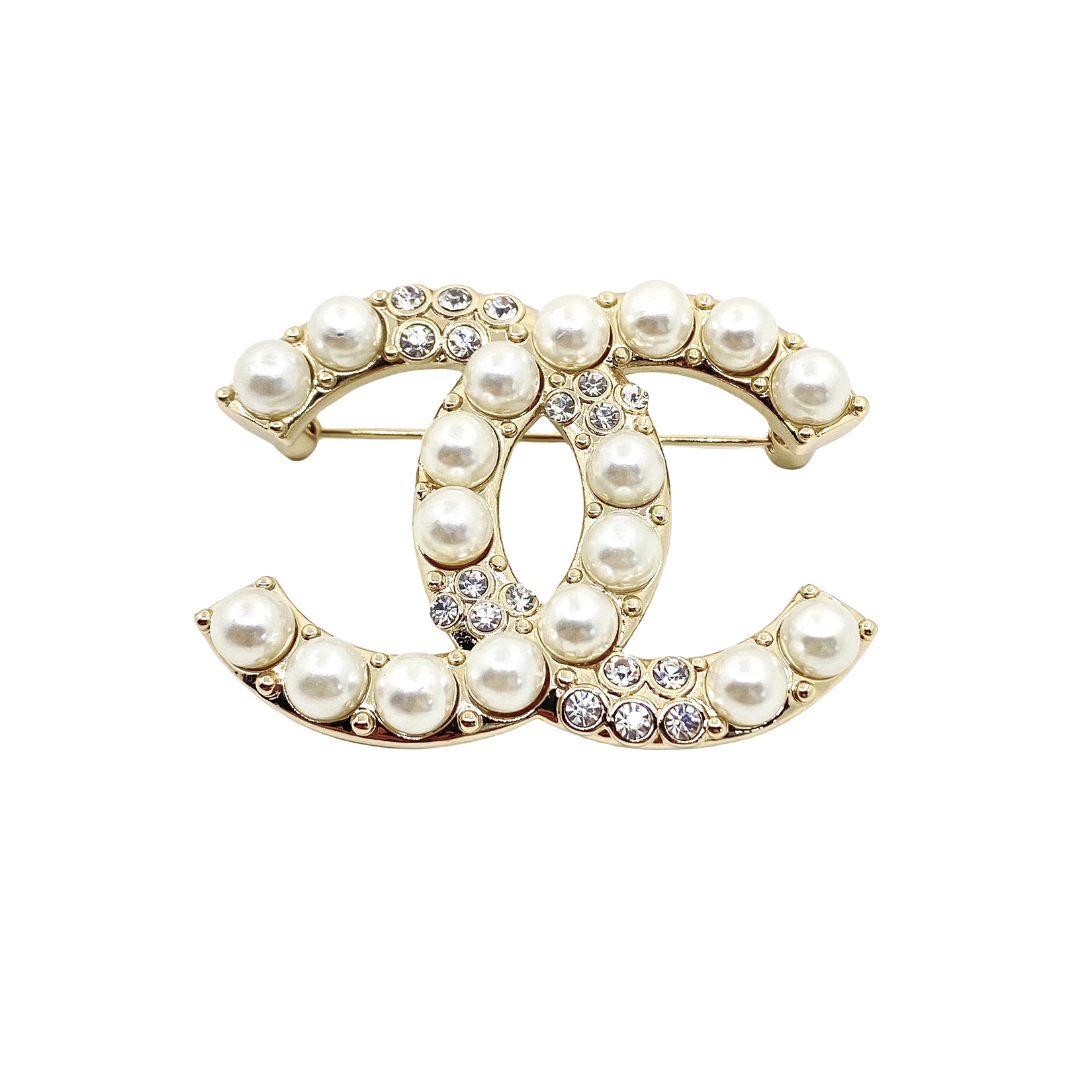 BCB359 Pearl and crystal CC logo brooch Pin - ccjewelryacc