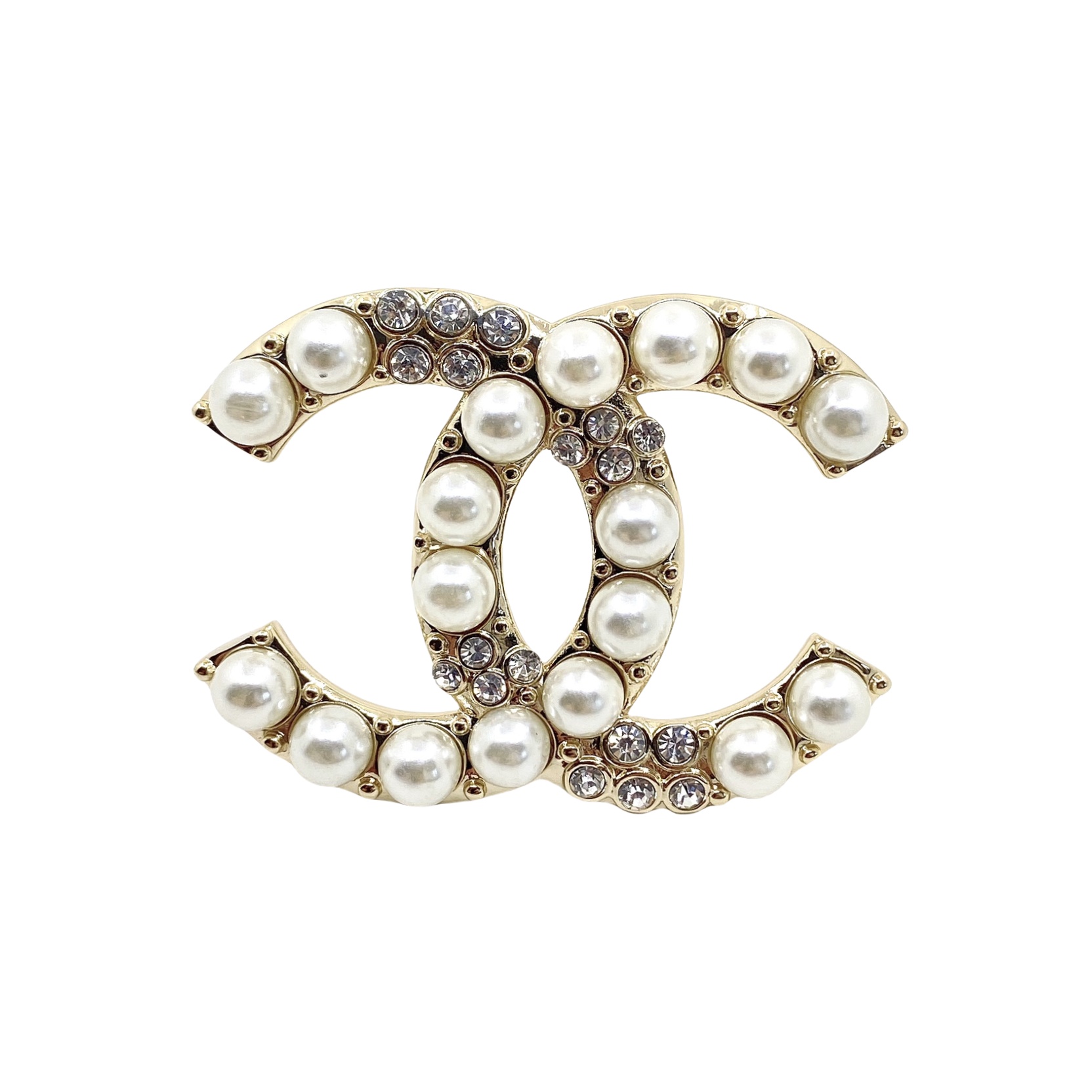 BCB359 Pearl and crystal CC logo brooch Pin - ccjewelryacc