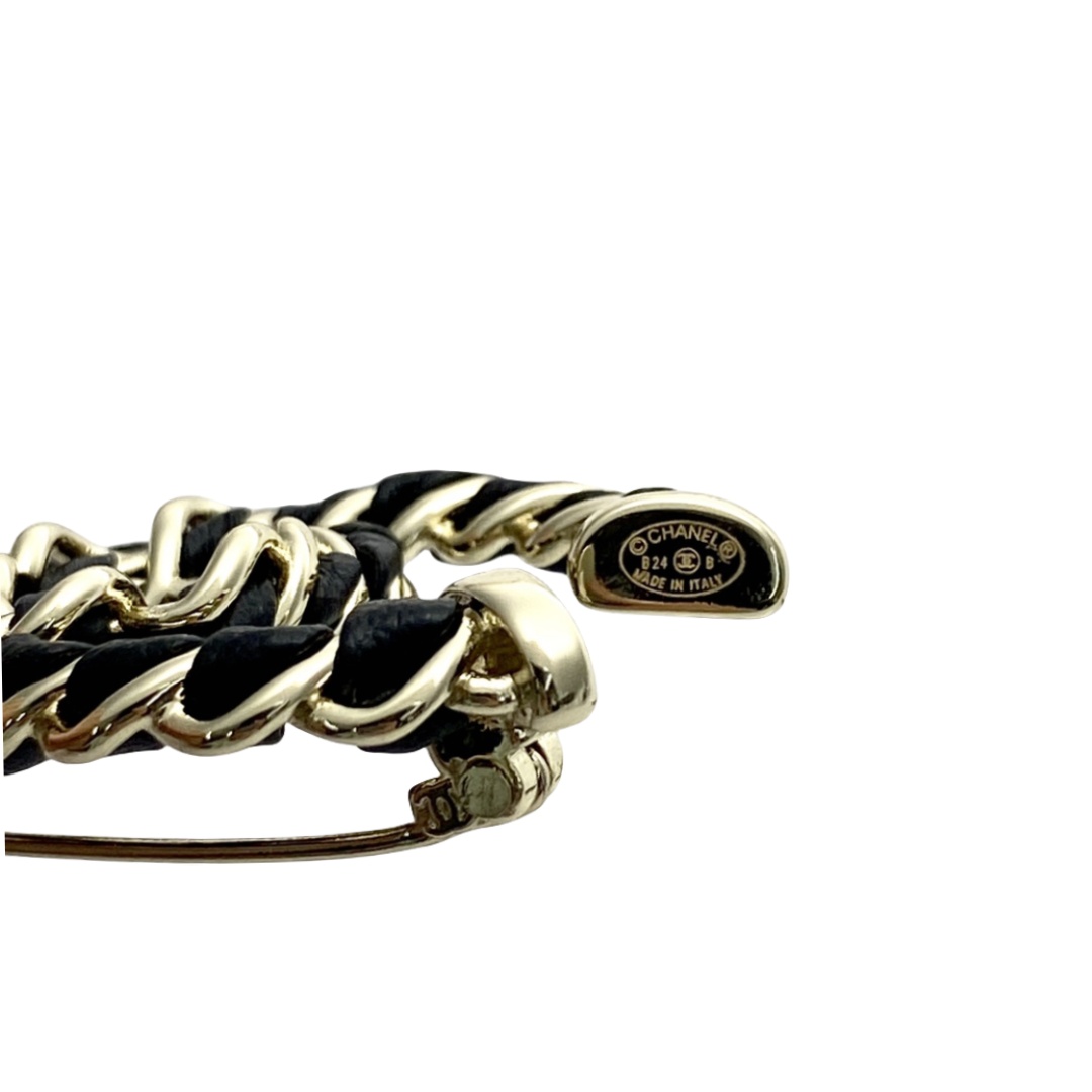 BCB355 Twisty Metal and leather cc logo brooch pin - ccjewelryacc