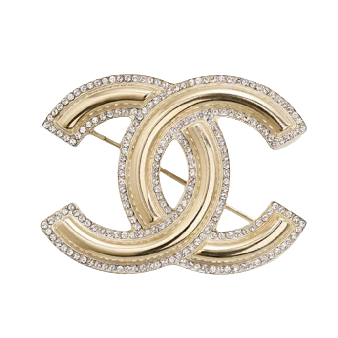 BCB147 Metal cc logo brooch with crystal - ccjewelryacc