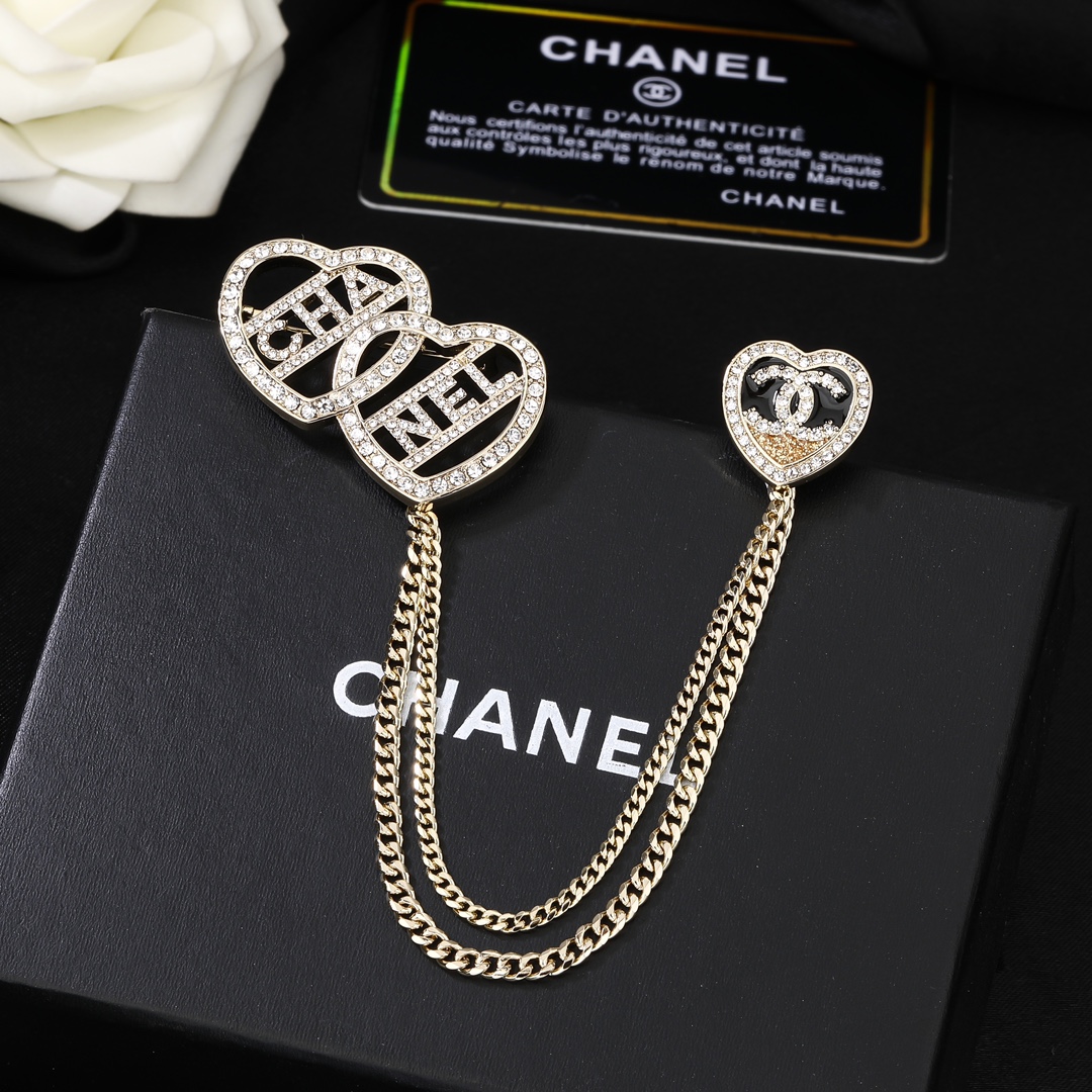 BCB013 CC double Heart brooch pin with chain - ccjewelryacc