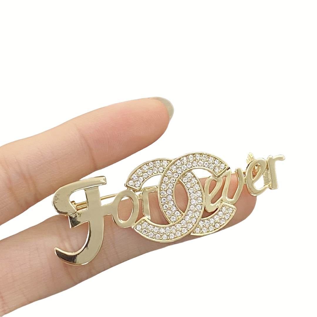 BCB407 Forever letter crystal cc logo brooch pin - ccjewelryacc