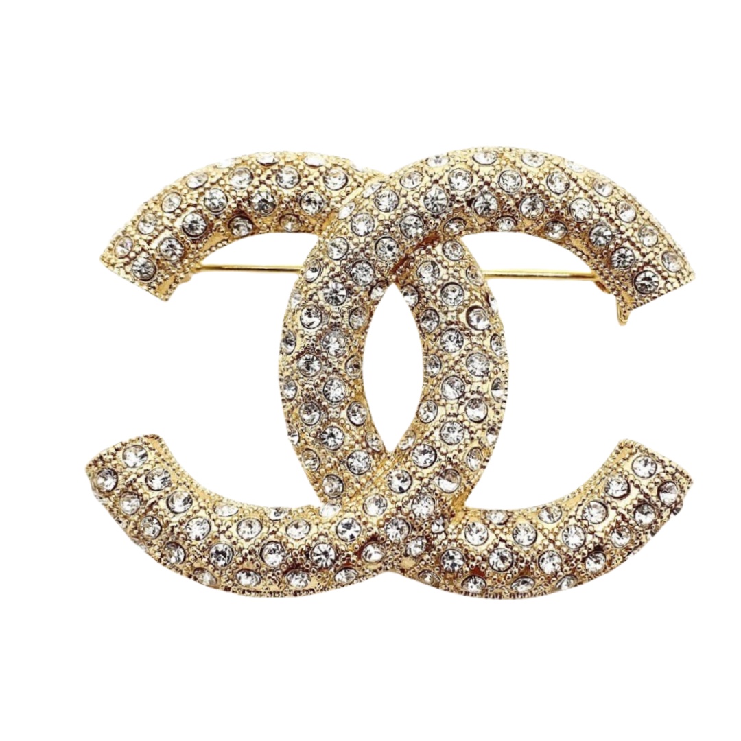 BCB023 Cross Diamond check crystal CC logo brooch - ccfashionjewelry