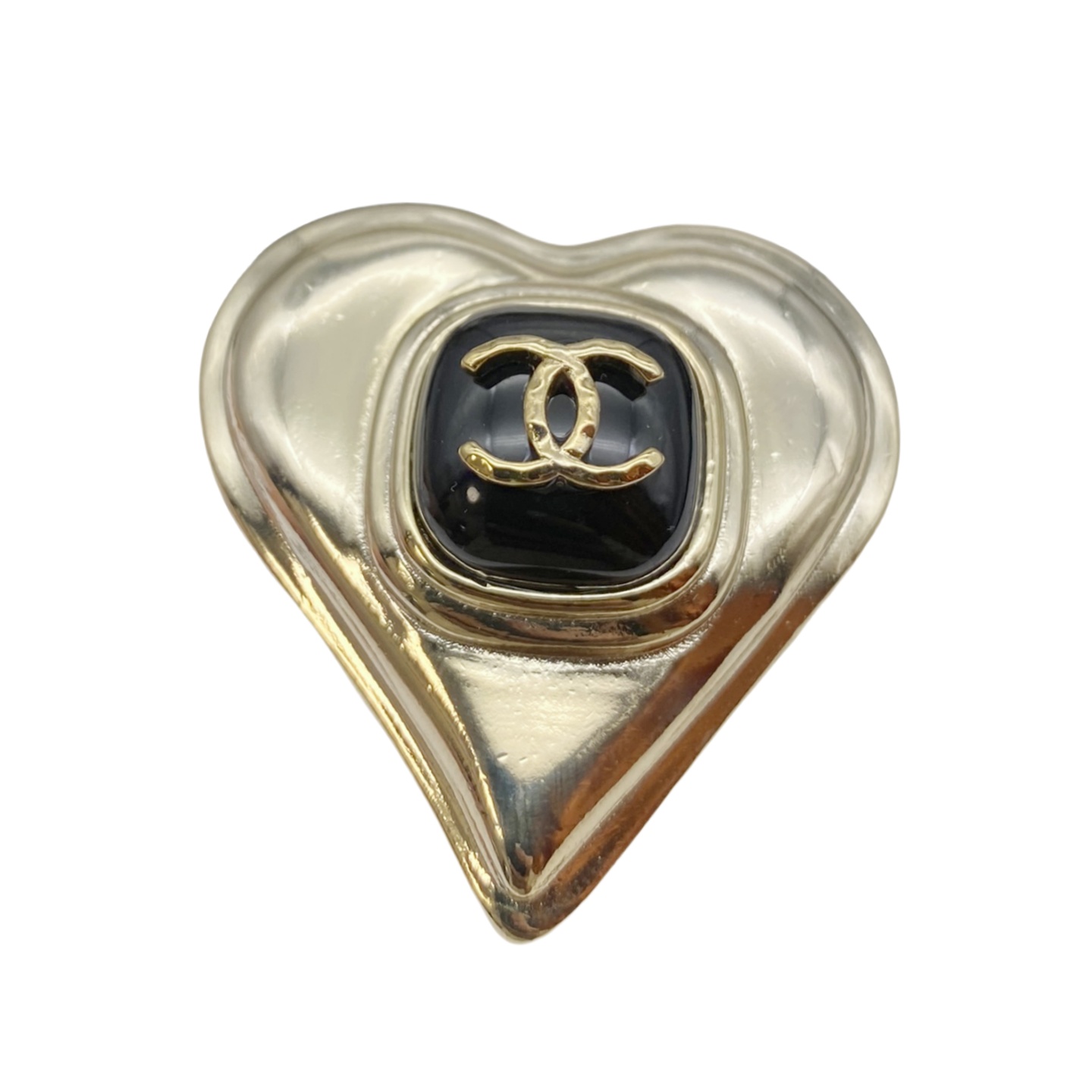 BCB180 Metal Gold heart shape enamel with CC logo brooch pin - ccfashionjewelry
