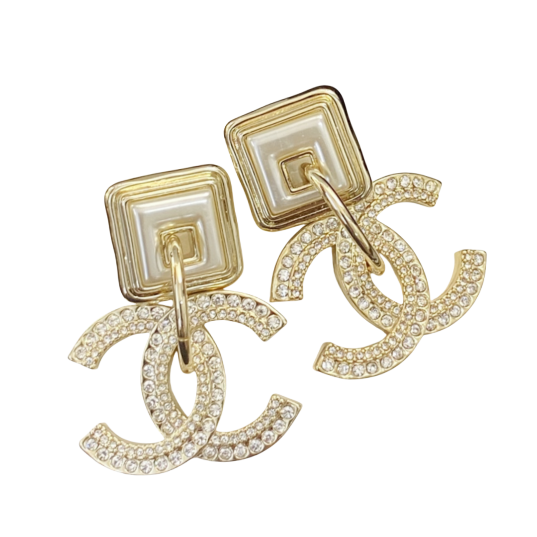 BCB412 Glaze enamel pearl Swarovski crystal with cc logo brooch pin - ccjewelryacc