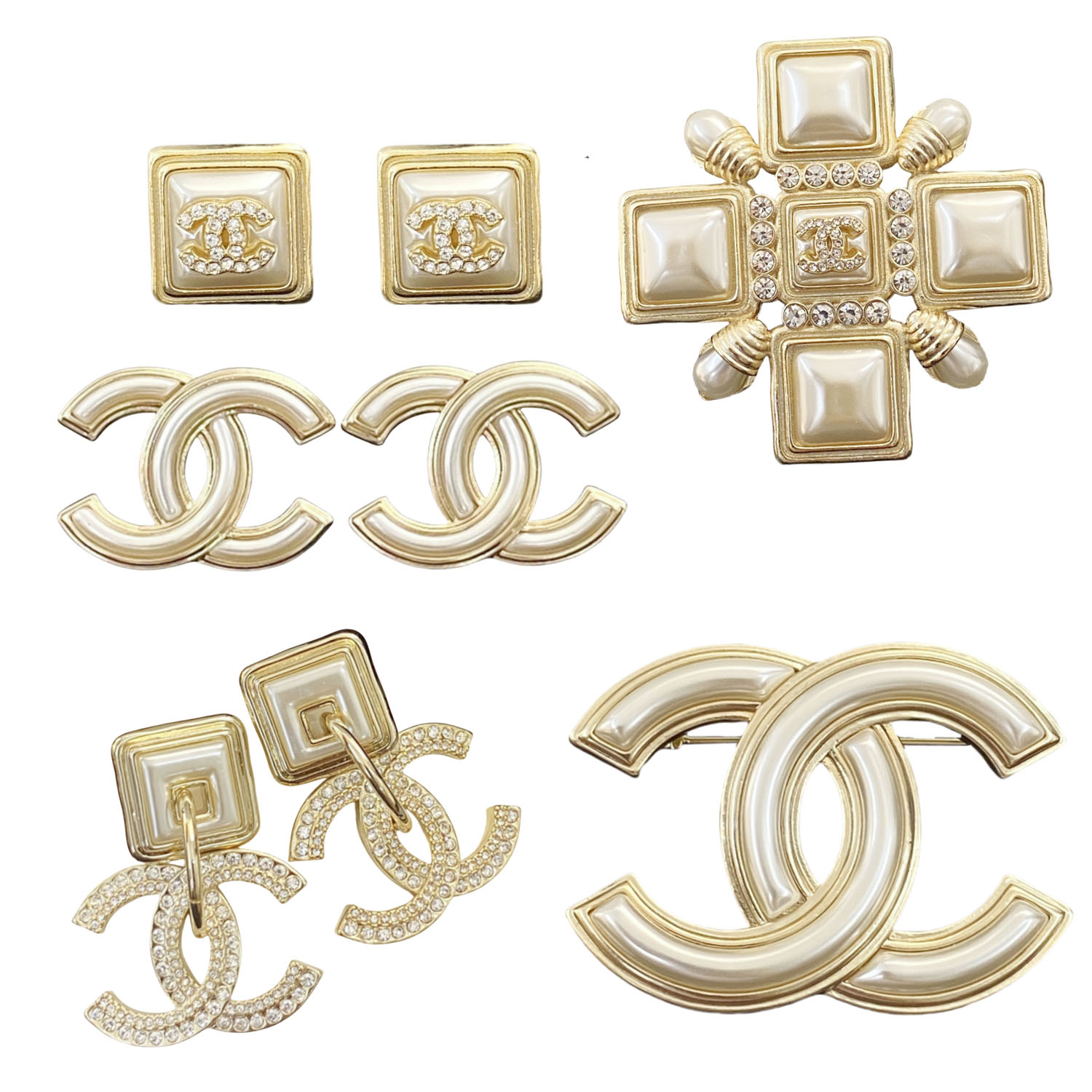 BCB412 Glaze enamel pearl Swarovski crystal with cc logo brooch pin - ccfashionjewelry