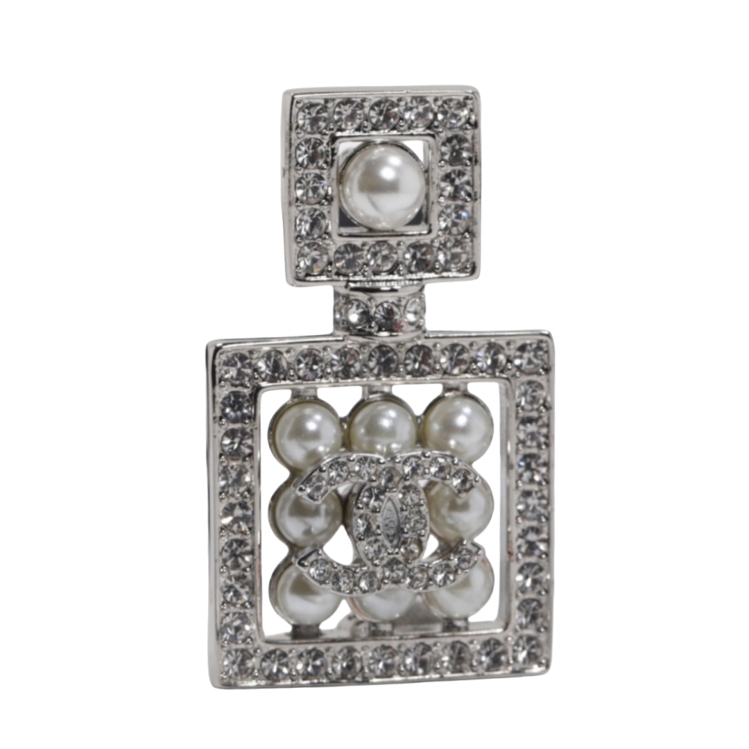 BCB387 CC White Pearl crystal perfume bottle brooch pin - ccfashionjewelry