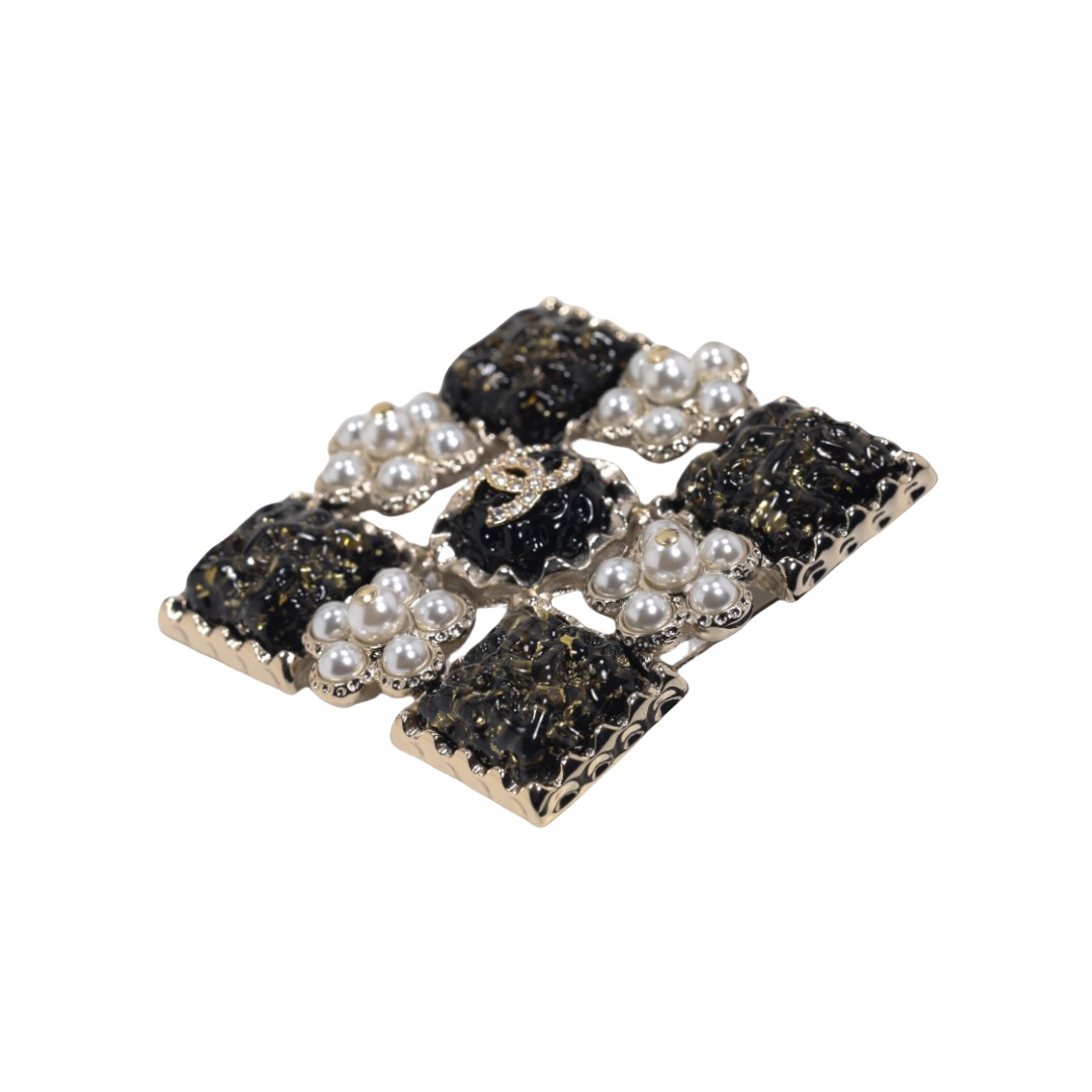 BCB388 Vintage square pearl flower and crystal cc brooch pin - ccfashionjewelry