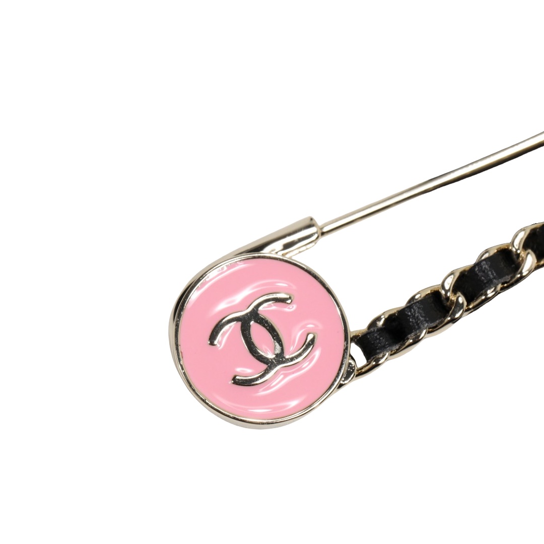 BCB410 Pink enamel with leather safety pin brooch - ccjewelryacc