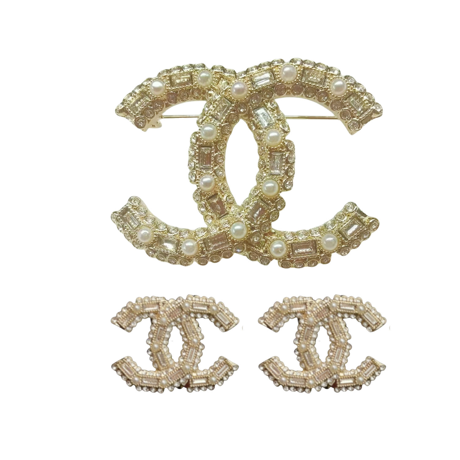 BCB123 100th anniversary crystal and pearl cc Brooch pin - ccfashionjewelry