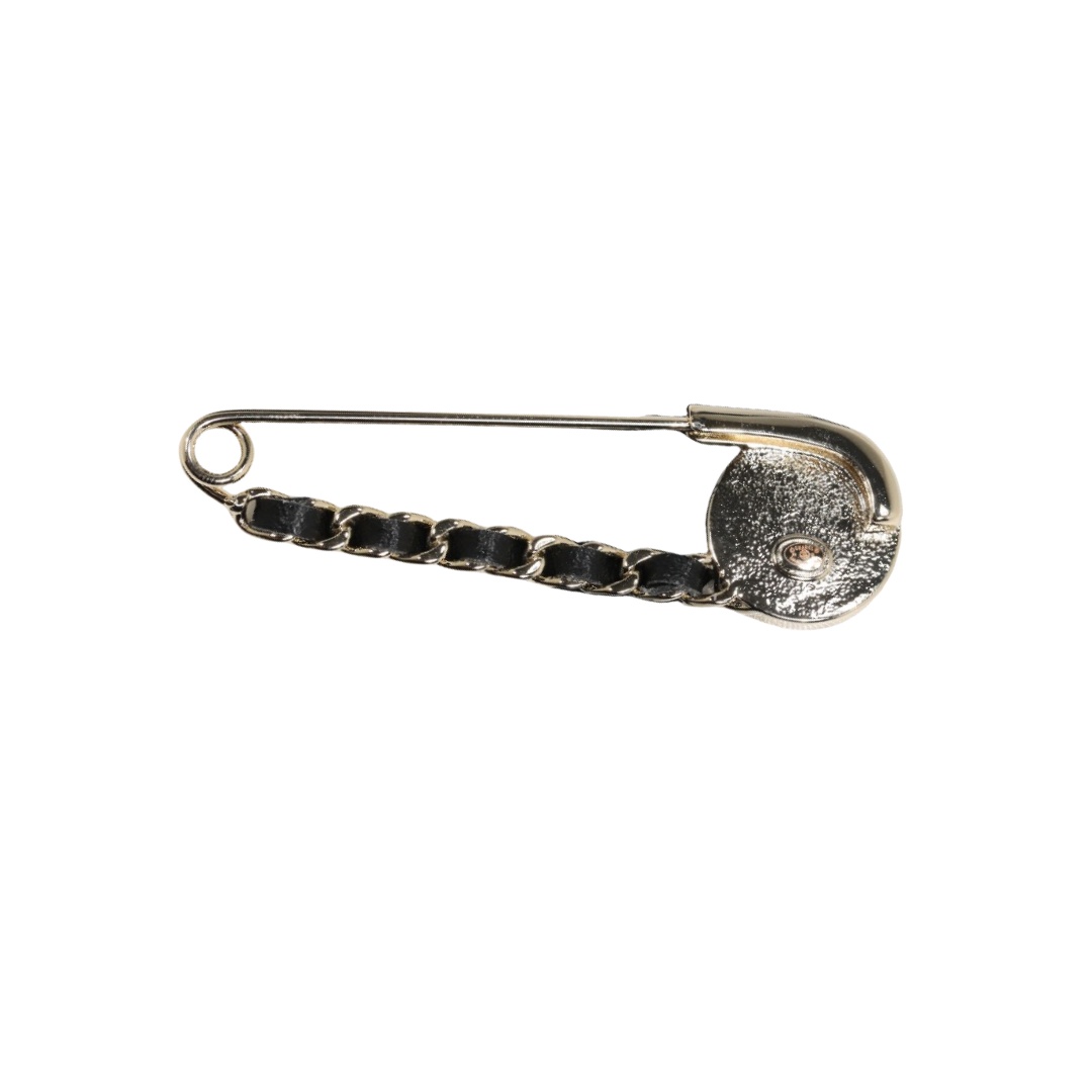 BCB410 Pink enamel with leather safety pin brooch - ccjewelryacc
