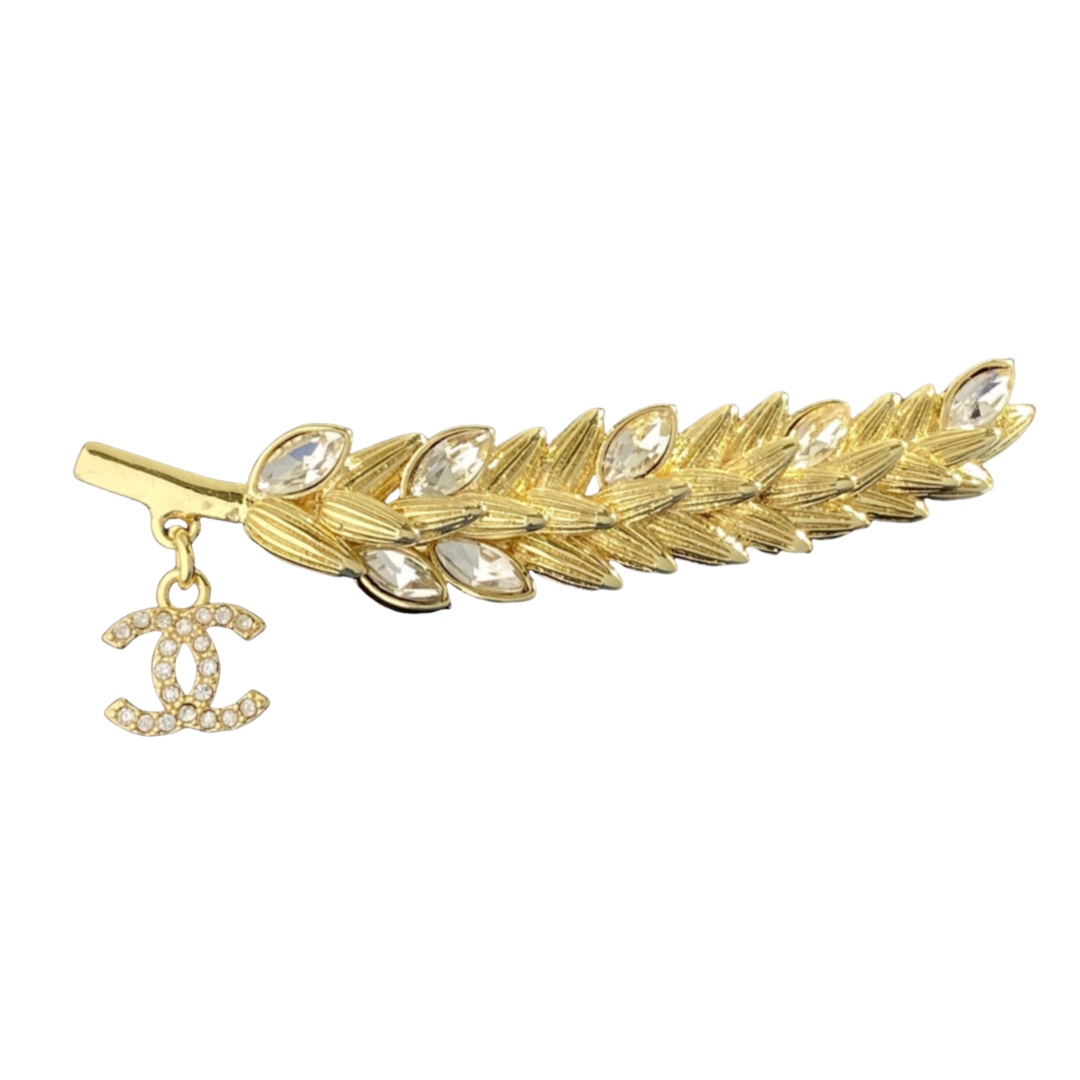 BCB363 Vintage gold wheat brooch pin with cc logo - ccjewelryacc