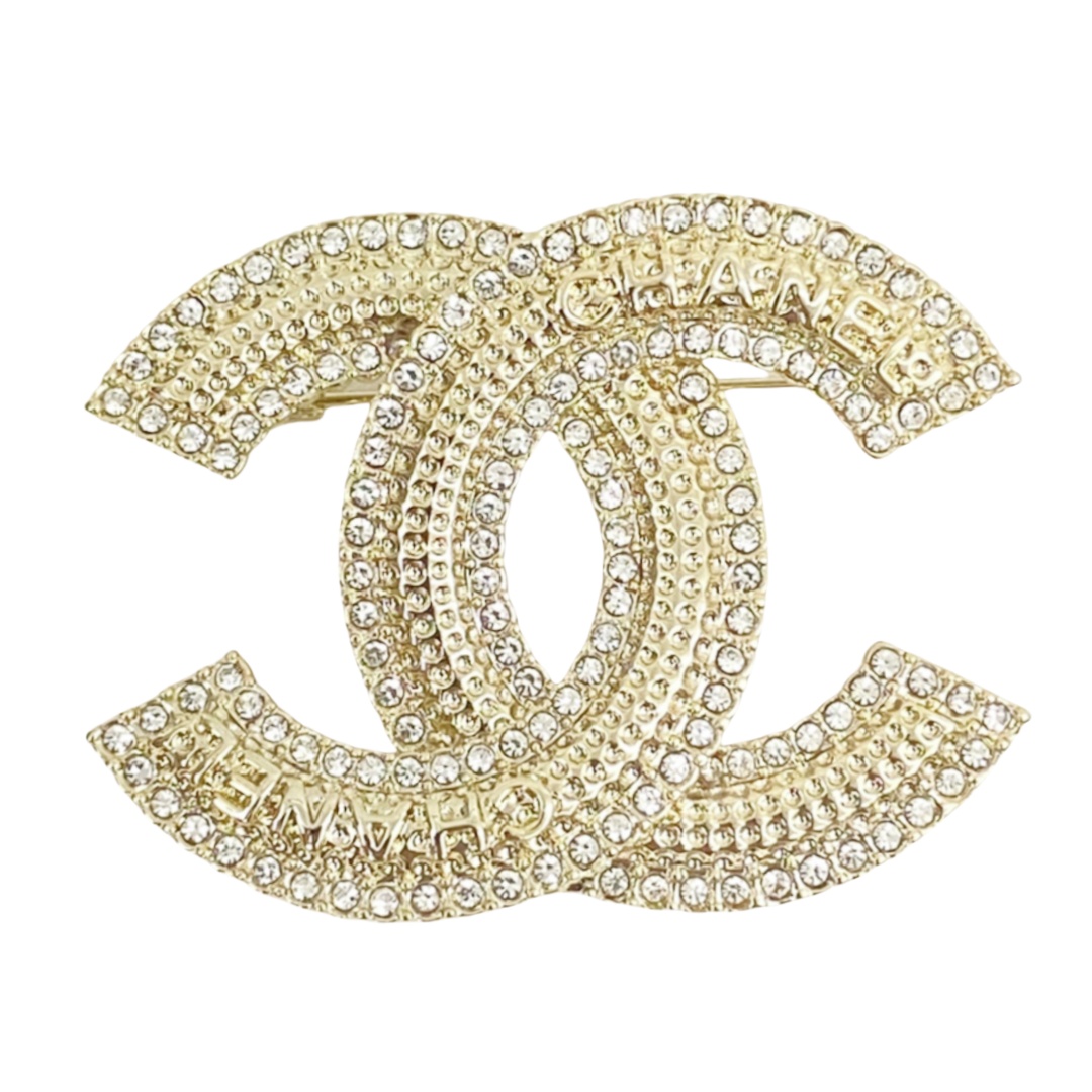 BCB416 23C Metal embossment and crystal CC logo Brooch pin - ccfashionjewelry