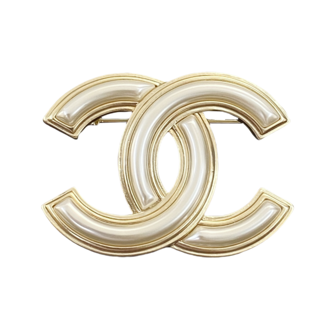 BCB412 Glaze enamel pearl Swarovski crystal with cc logo brooch pin - ccfashionjewelry