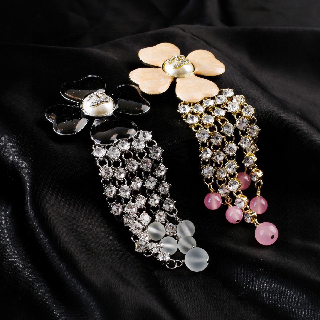 BCB467 Four Leaf Clover Flower tassels cc brooch pin - ccjewelryacc