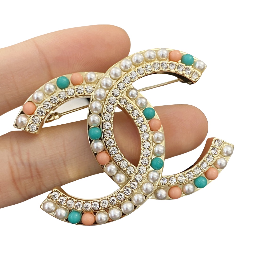 BCB429 Multicolor pearls and crystal cc brooch - ccjewelryacc