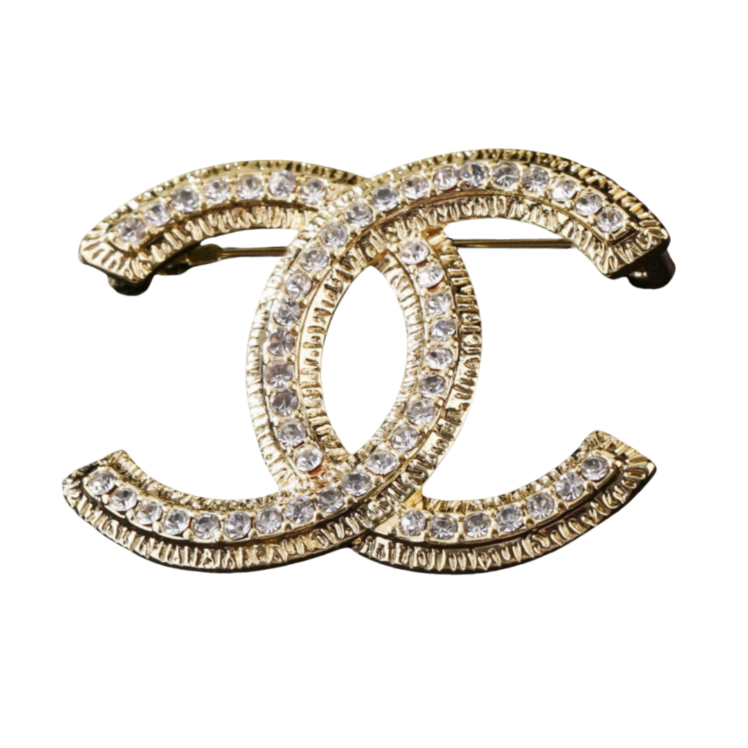 BCB478 Metal crystal cc logo brooch pin - ccjewelryacc