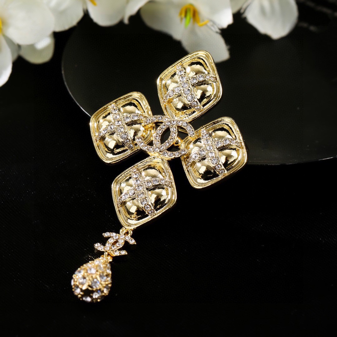 BCB471 Crystal cross dropping cc brooch pin - ccjewelryacc