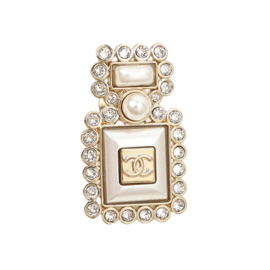 BCB194 Crtstal and Pearl perfume bottle with CC logo brooch - ccjewelryacc