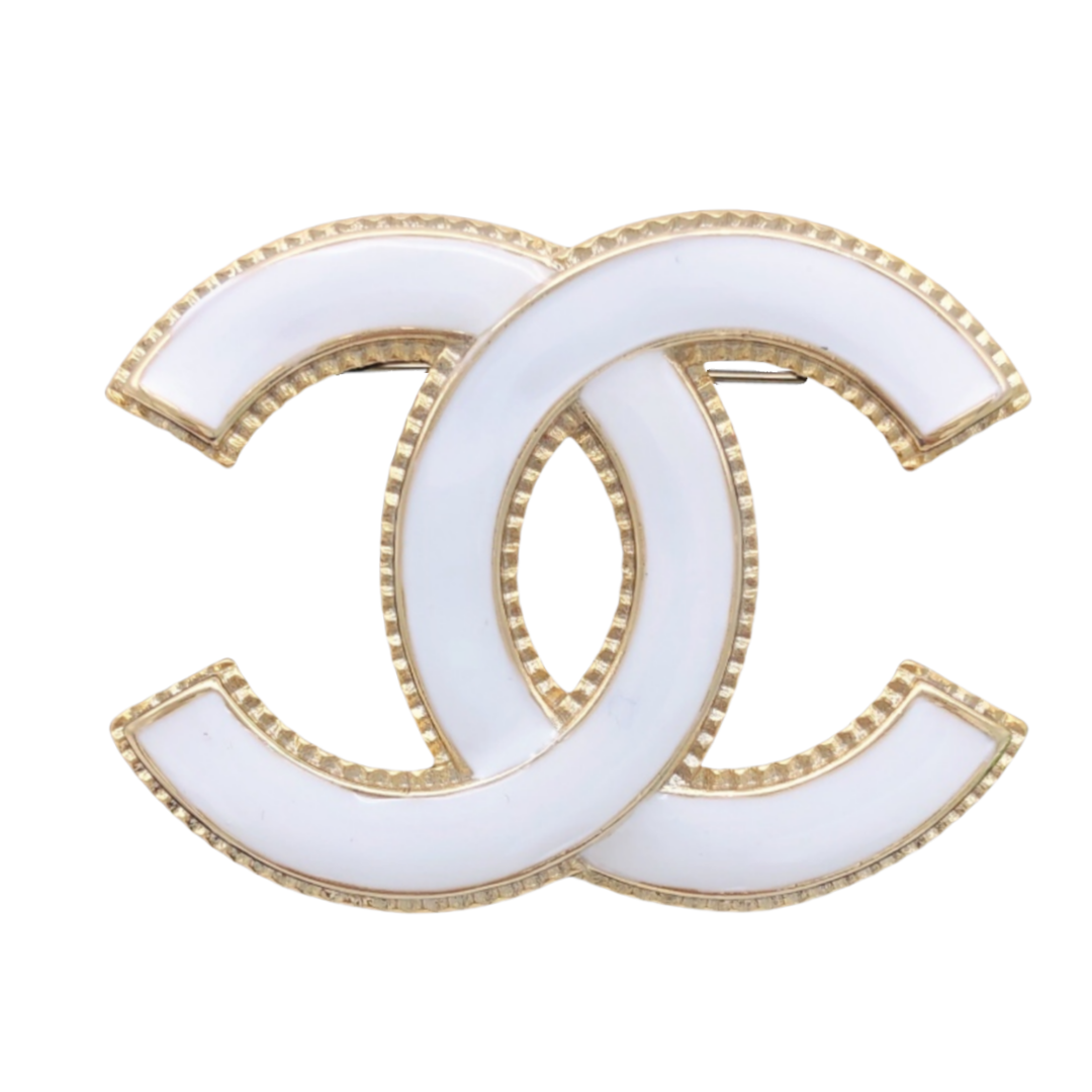 BCB052 Black/white enamel CC logo brooch - ccjewelryacc