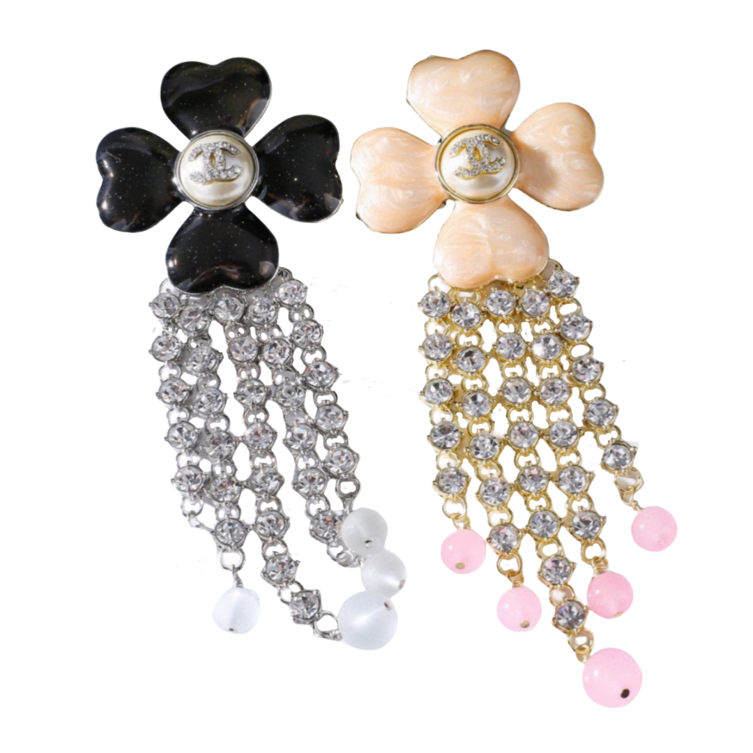 BCB467 Four Leaf Clover Flower tassels cc brooch pin - ccfashionjewelry